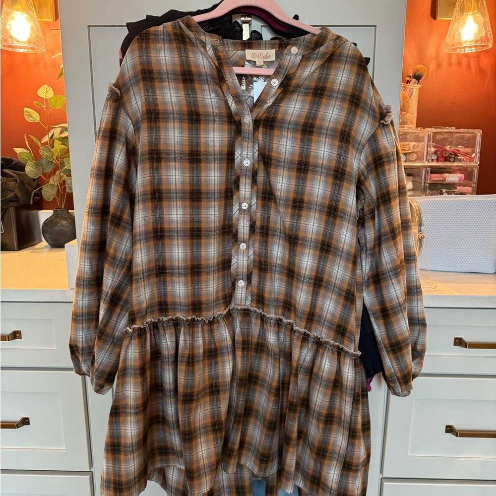 Flannel Plaid Button-Up Dress